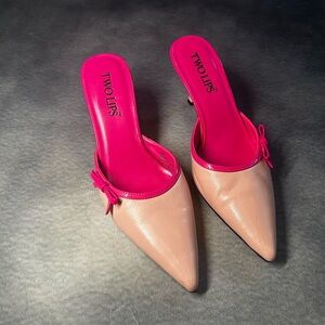 Authentic Y2K Two Lips Hot Pink & Light Pink Pointed Toe Mule Heels